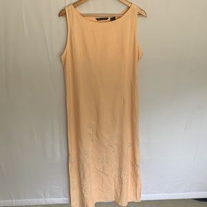 Wooden Ships Wide Neck Linen Sleeveless Maxi Dress Embroidered Lagenlook Medium